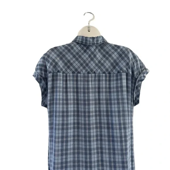 Billy T Shirt Dress Womens Medium Blue Plaid Button Front Pockets Midi Casual - Picture 4 of 16
